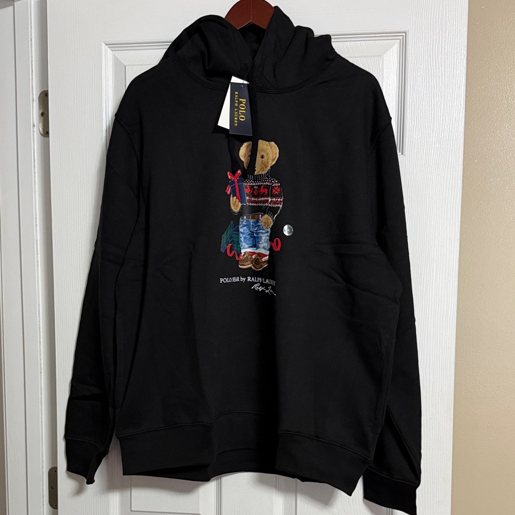 Polo By Ralph Lauren Black Hoodie With Bear Graphic